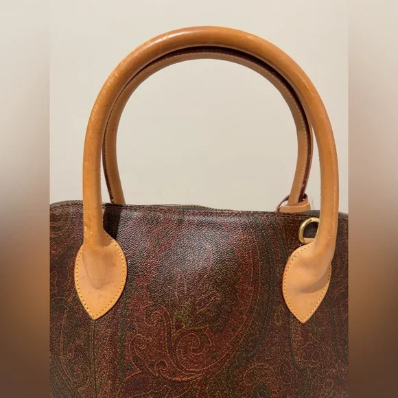 Authentic Vintage Etro Coated Canvas Satchel Handbag Burgundy Paisley VGUC - Picture 4 of 16